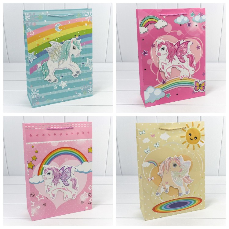 000333A Пакет подарочный с 3D аппликацией "Единороги" (микс) 30*41,5*12 210г 1/20 1/80