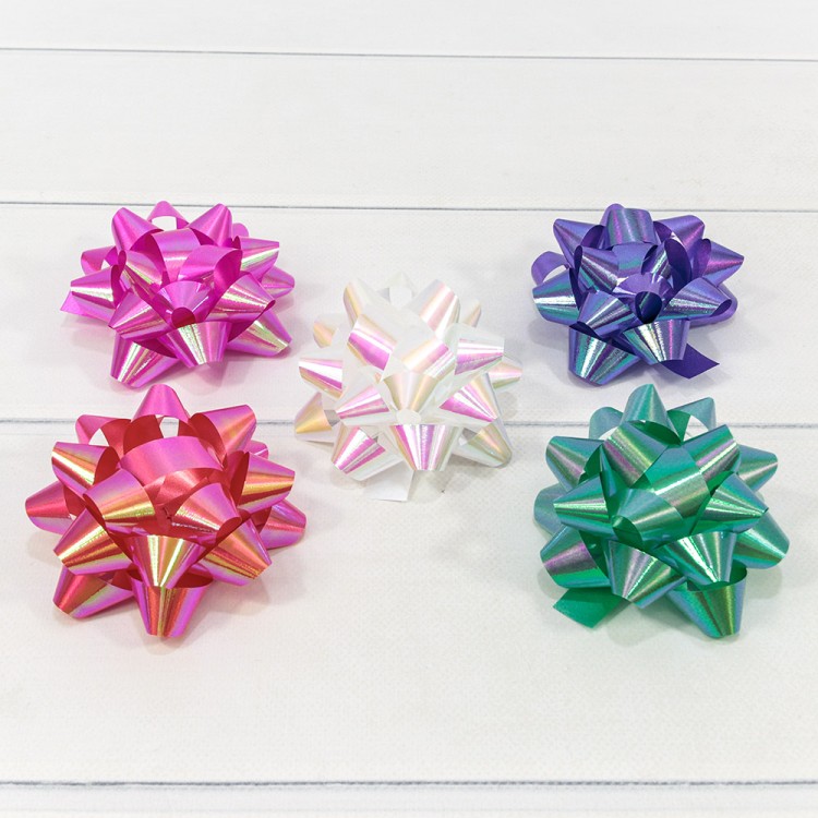 500558-35 Бант-звезда 8,9 см на липучке перламутр (микс) 1/24 1/32 упак.