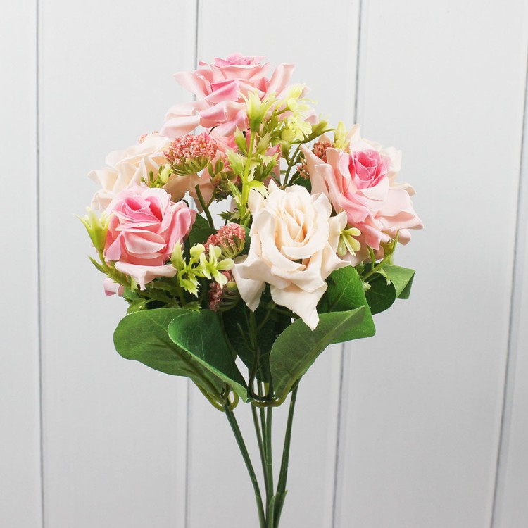 301-07-18/02 Искусственные цветы Розы 33см 7 ст. Розовый микс