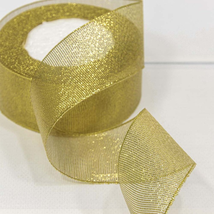 557-38/G Лента Парча с блеском 3,8см*25ярд Золотой 1/5 1/200																			