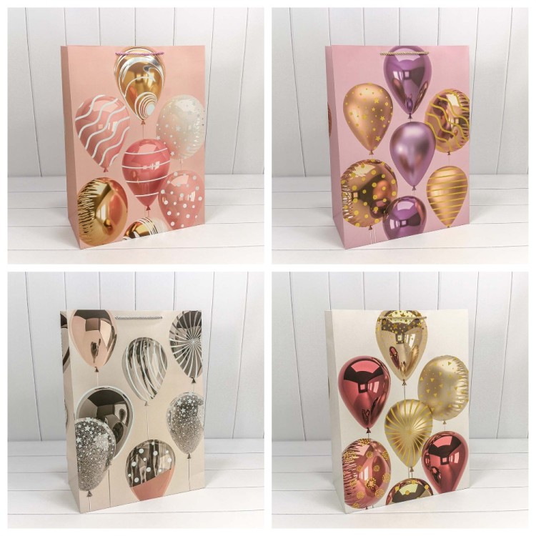 000129T Пакет подарочный с тиснением "Воздушные шары" (микс) 40*55*20 210г 1/20 1/80