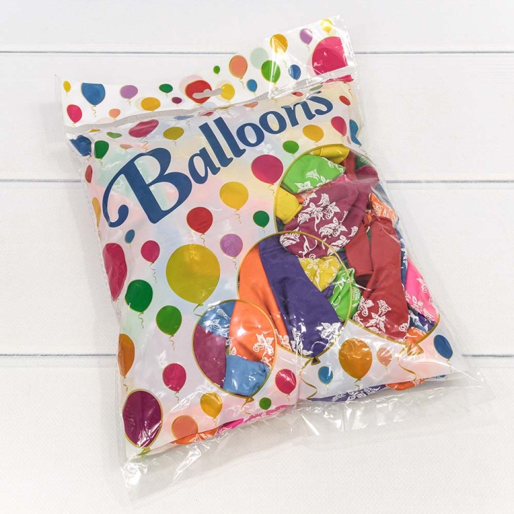 16300 Шарики воздушные из латекса с рисунком 12"/30см (100 шт.) 2,8г "Бабочки" (микс) 1/50