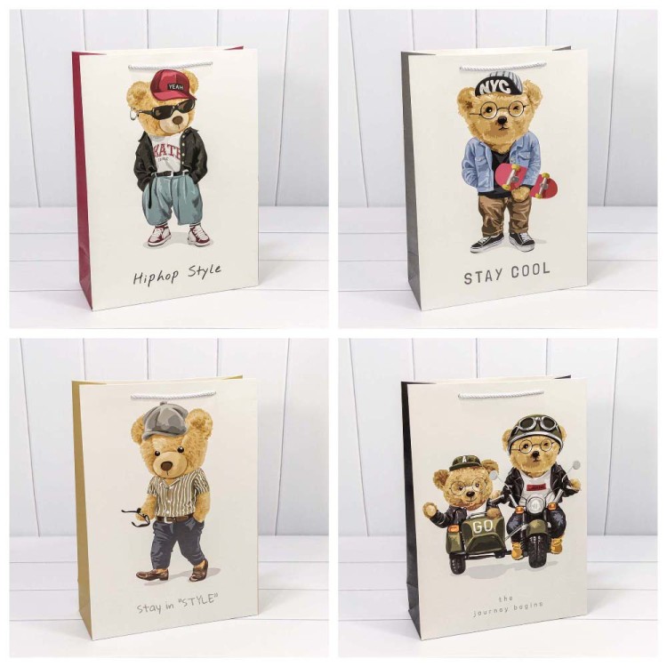 000116A Пакет подарочный "Стильные мишки" (микс) 32*45*15 210г 1/20 1/80