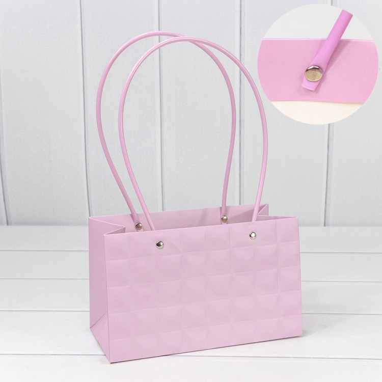 000168EA/530 Пакет подарочный "Ваза для цветов" 22*13,5*10,5 "Квадраты" Светло-сиреневый 1/10 1/120